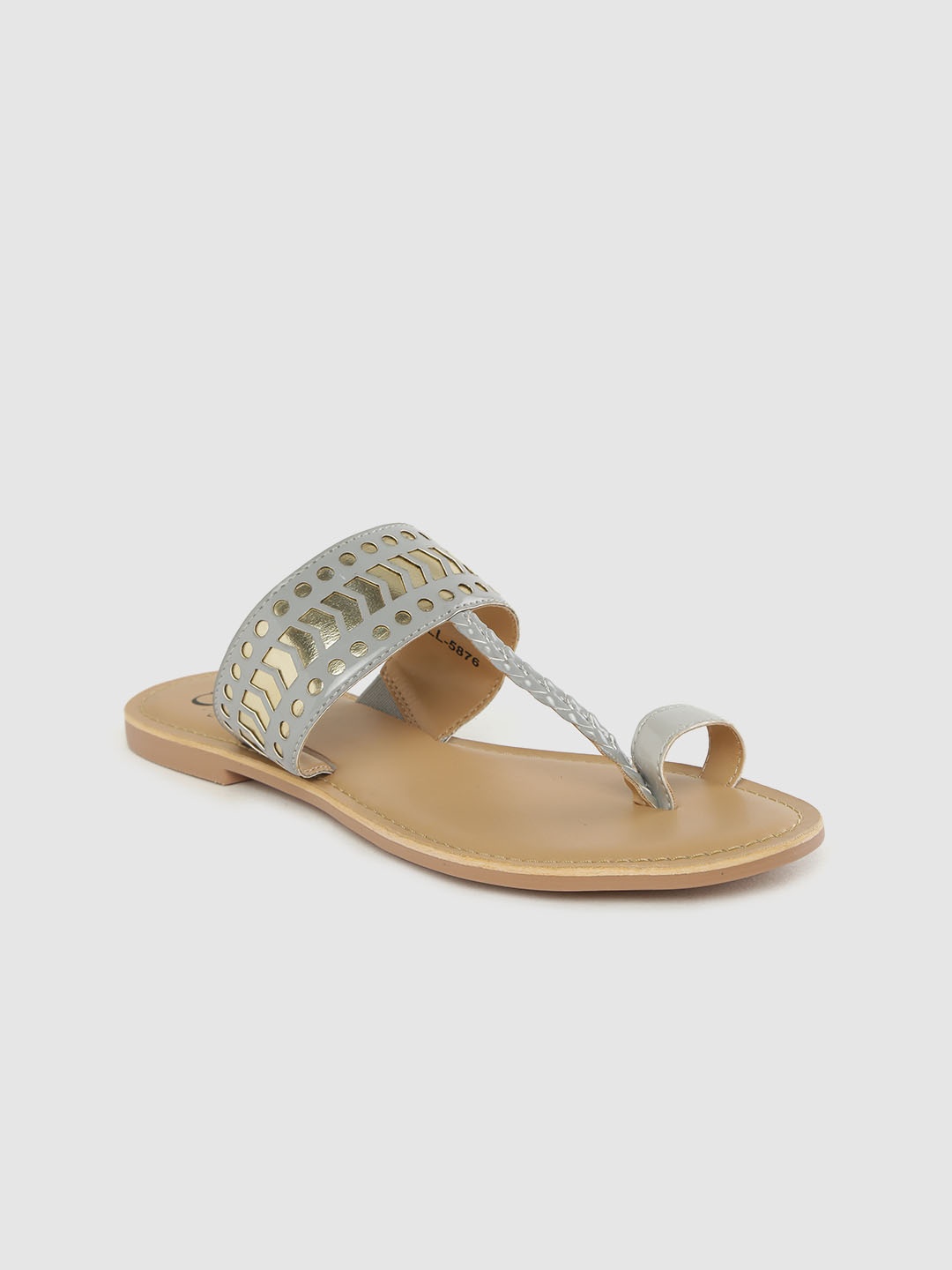 

Carlton London Women Grey & Gold-Toned Lacer Cuts One Toe Flats