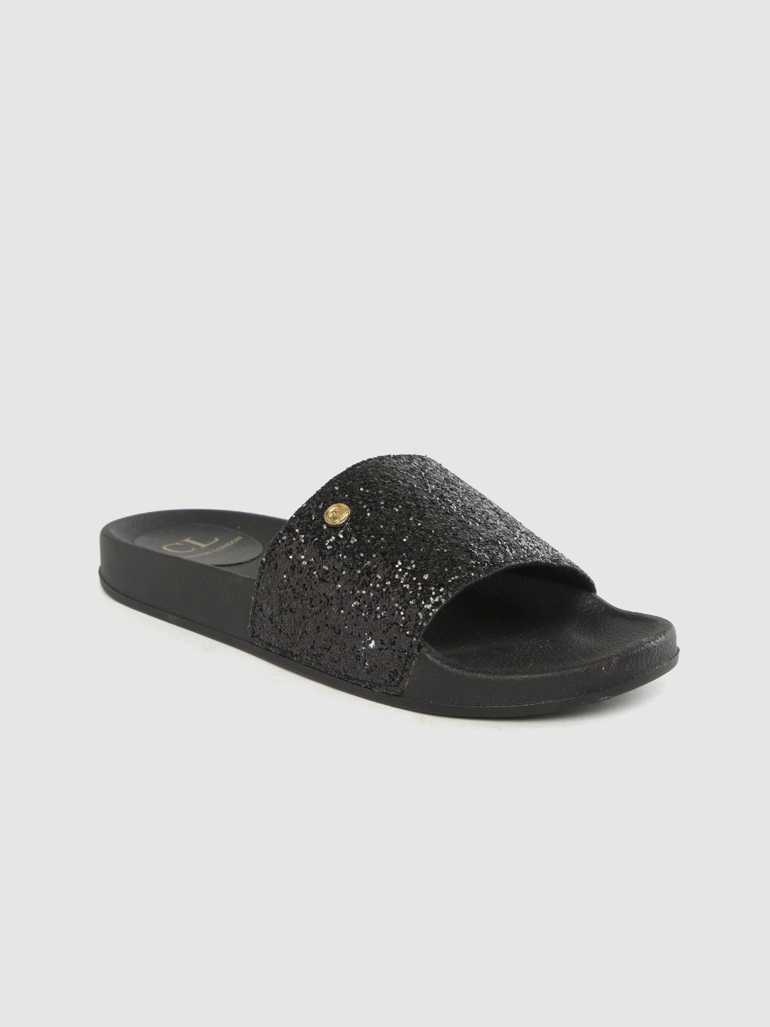 

Carlton London Women Black Glitter Open Toe Flats