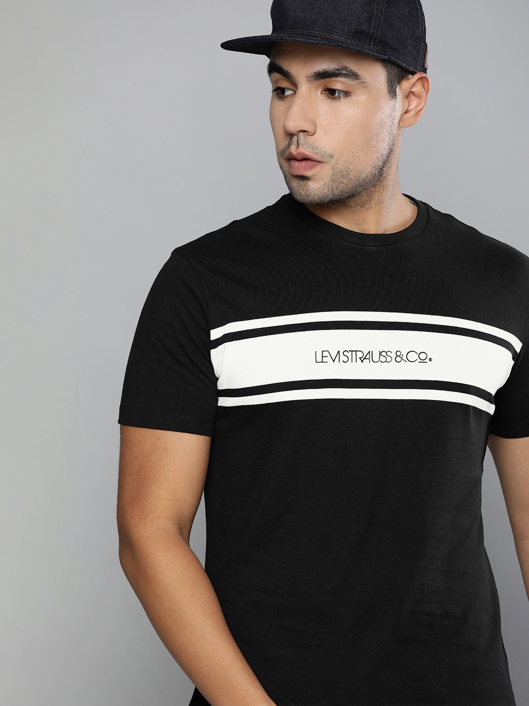 

Levis Men Black Printed Round Neck Pure Cotton T-shirt