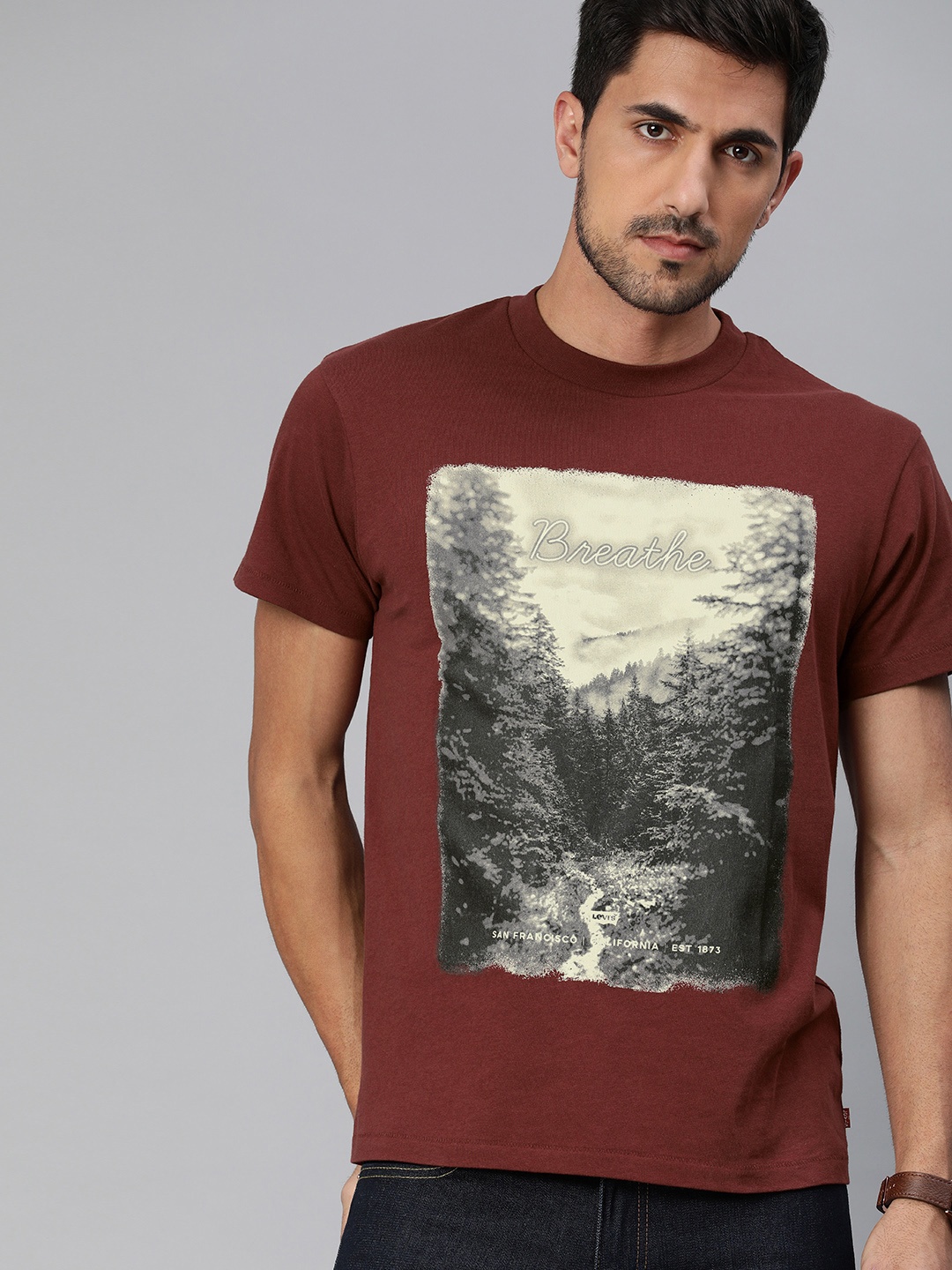 

Levis Men Maroon Graphic Printed Round Neck Pure Cotton T-shirt
