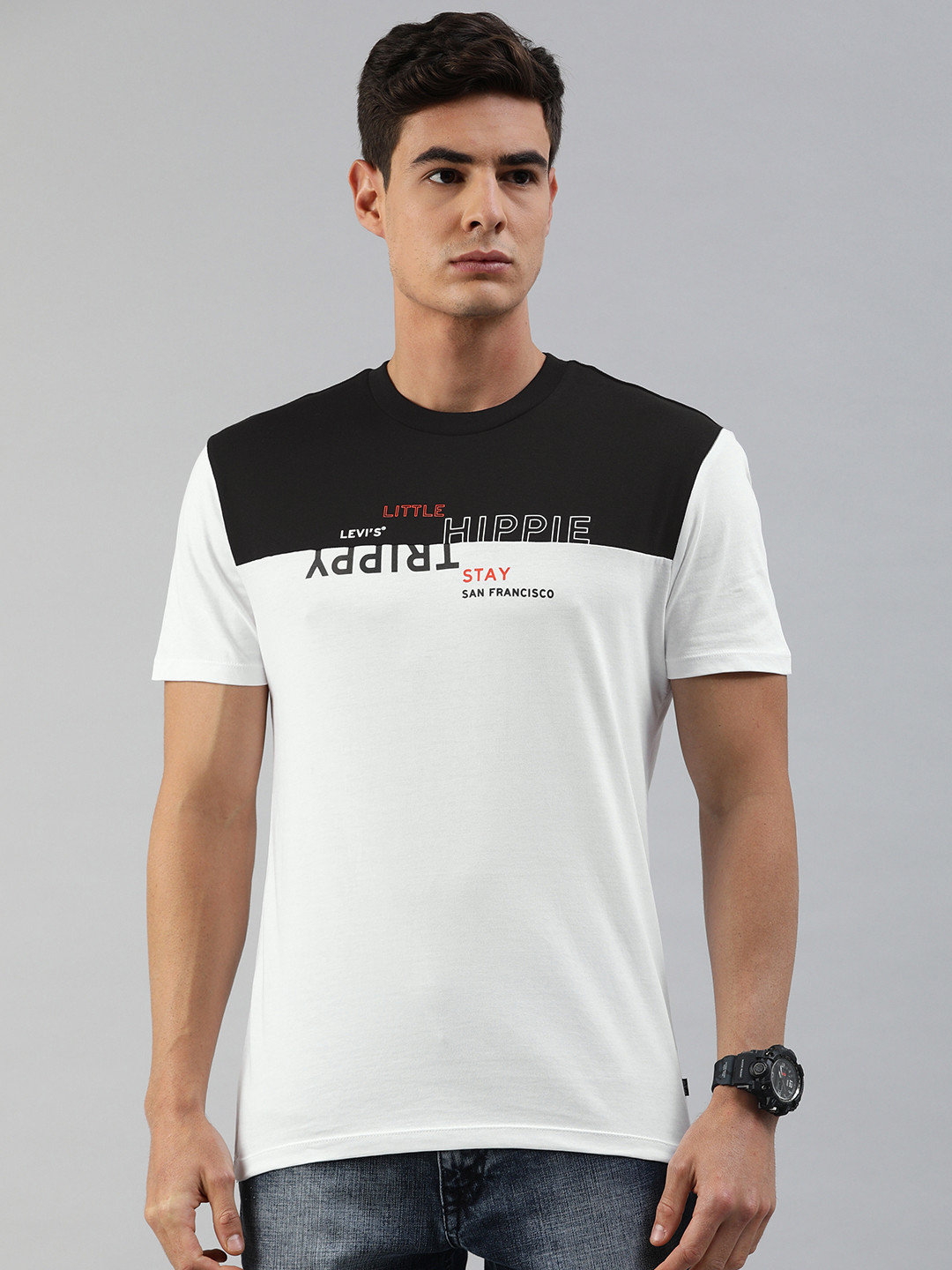 

Levis Men White & Black Printed Round Neck T-shirt