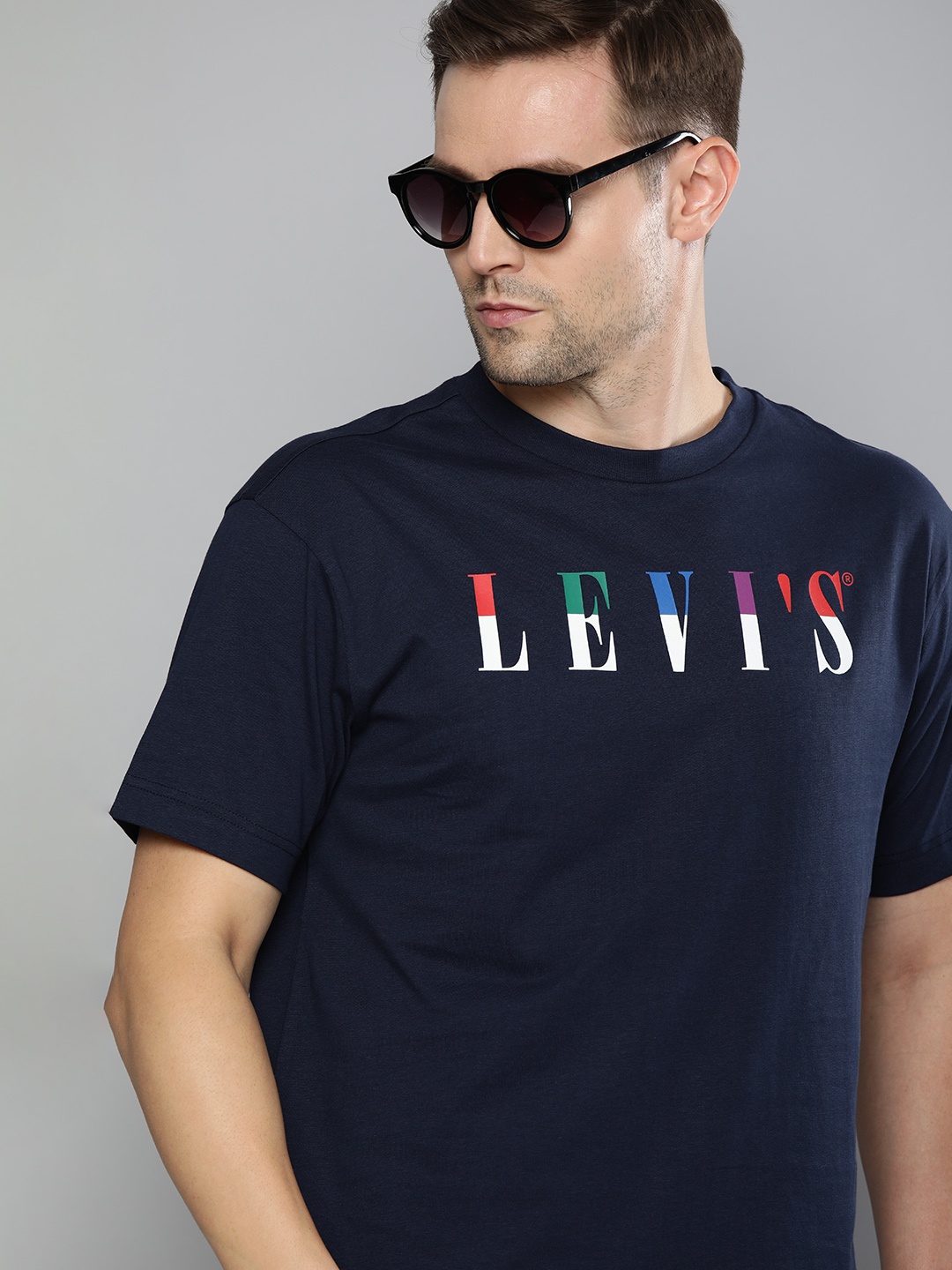 

Levis Men Navy Blue Printed Round Neck Pure Cotton T-shirt