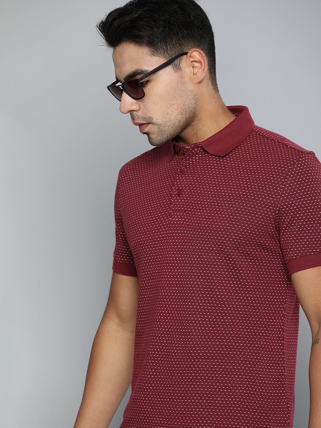 

Levis Men Maroon White Printed Polo Collar Pure Cotton T-shirt