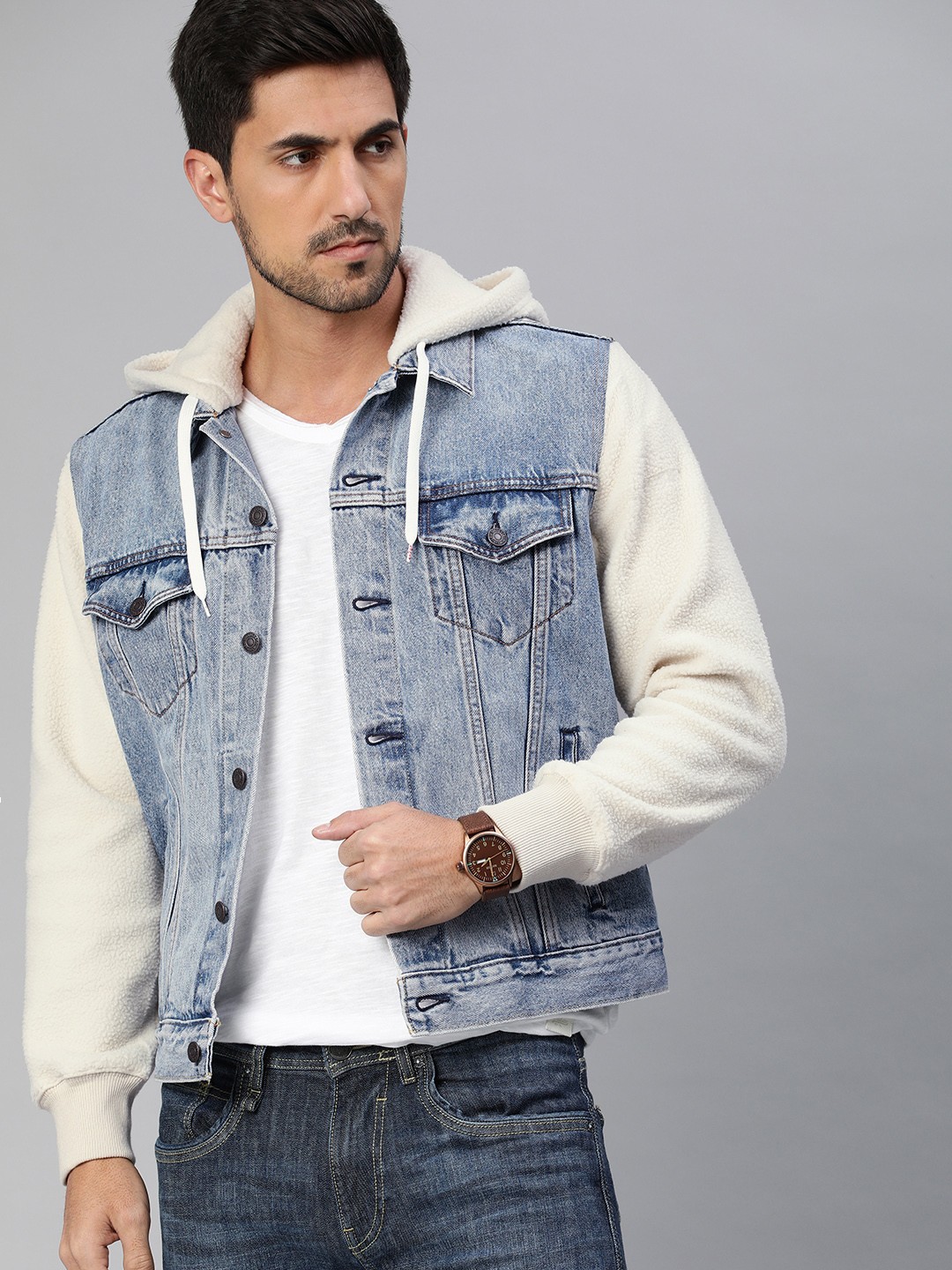 

Levis Men Blue washed Solid Denim Jacket