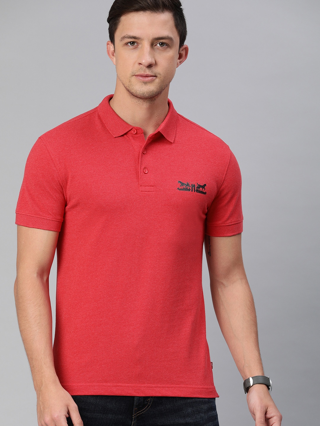 

Levis Men Red Slim Fit Solid Polo Collar Sustainable T-shirt