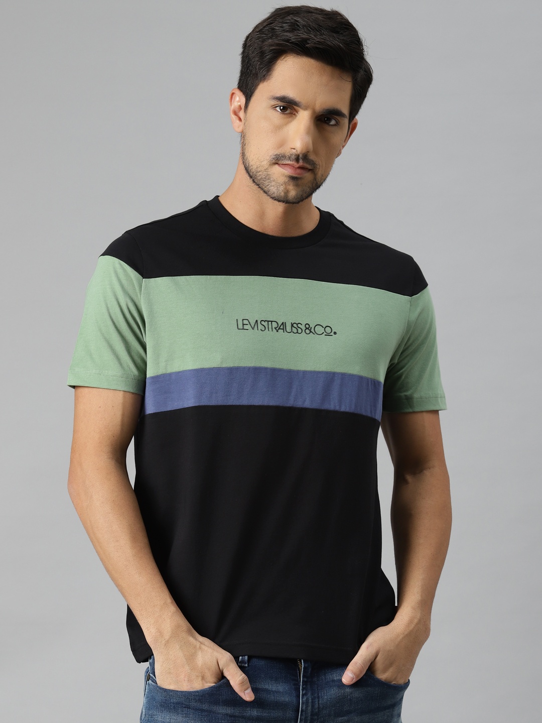 

Levis Men Black & Green Colourblocked T-shirt