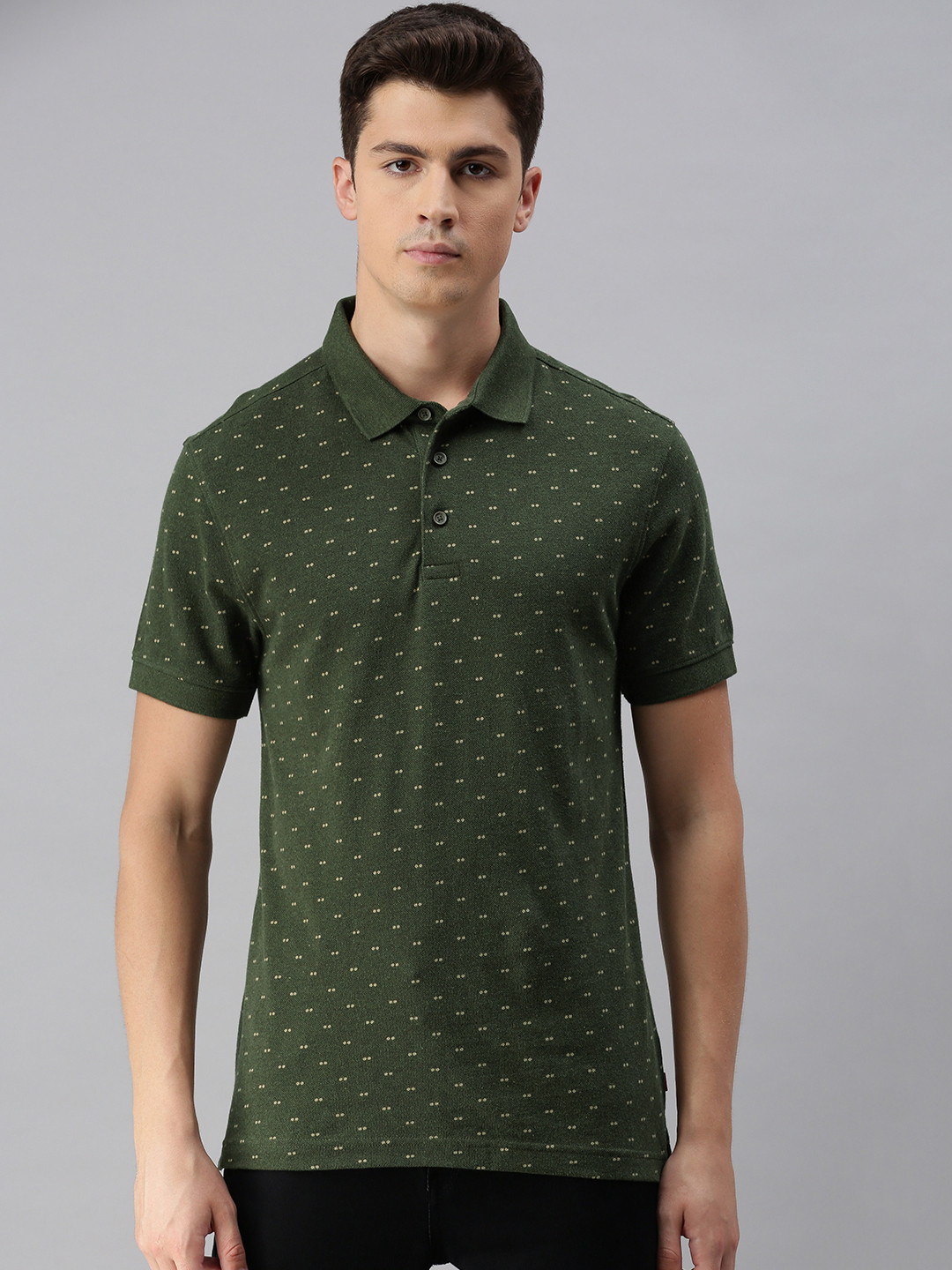

Levis Men Olive Green Beige Printed Polo Collar Pure Cotton T-shirt