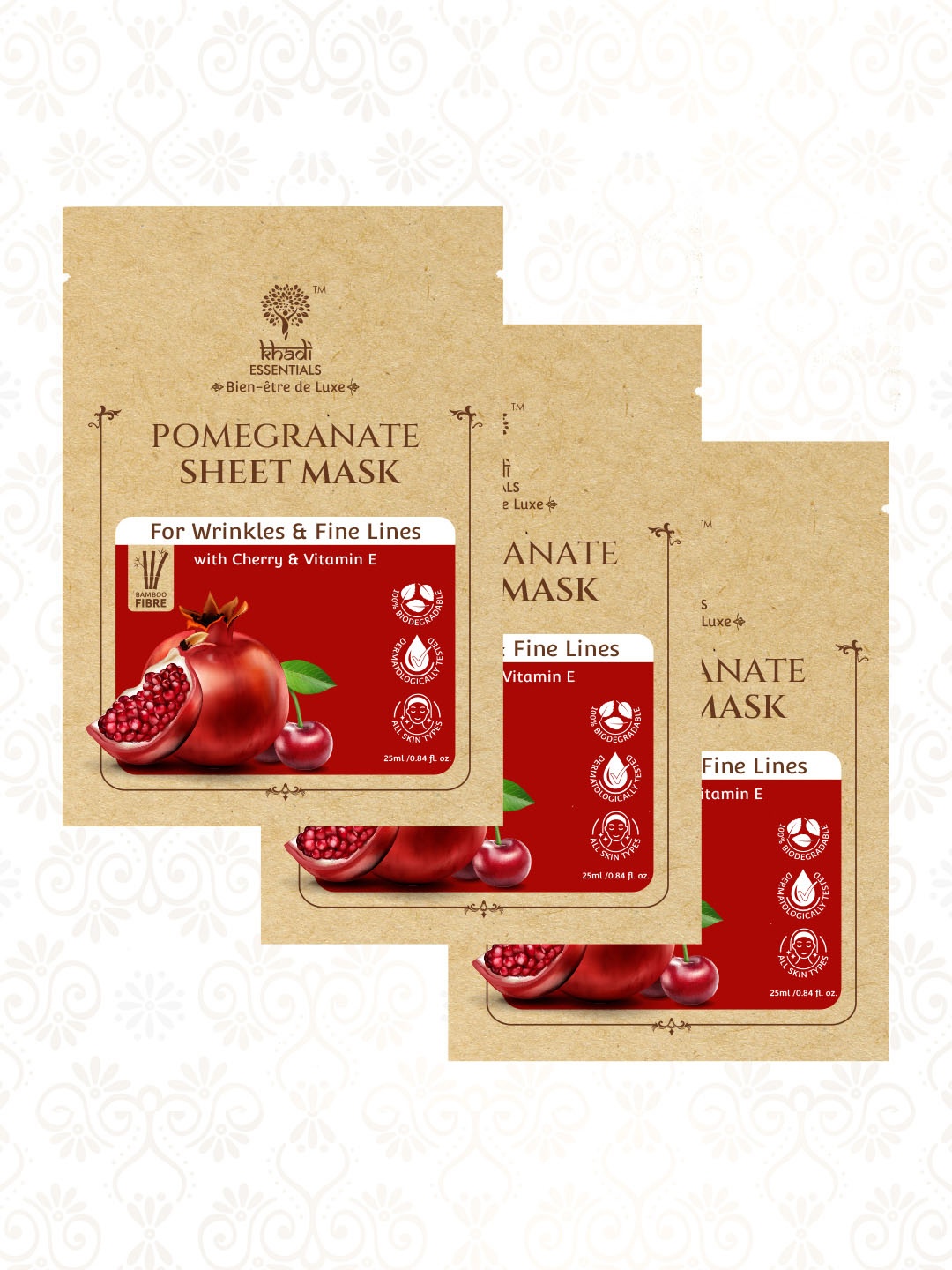 

Khadi Essentials Pomegranate & Cherry Serum Sheet Mask for Anti Wrinkles & Fine Lines, Red