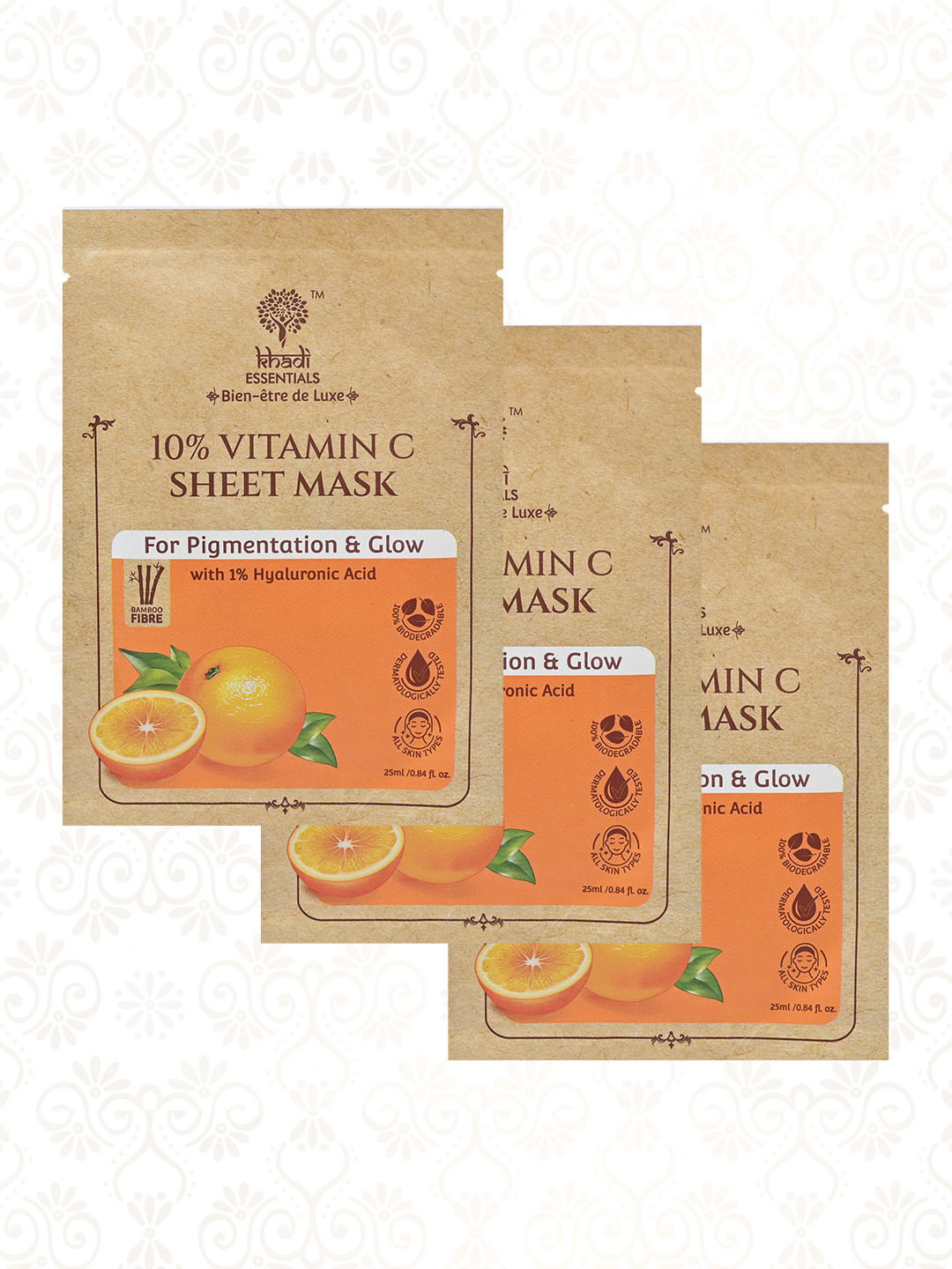 

Khadi Essentials Vitamin C & Hyaluronic Acid Serum Sheet Mask - Anti Aging & Brightening, Yellow