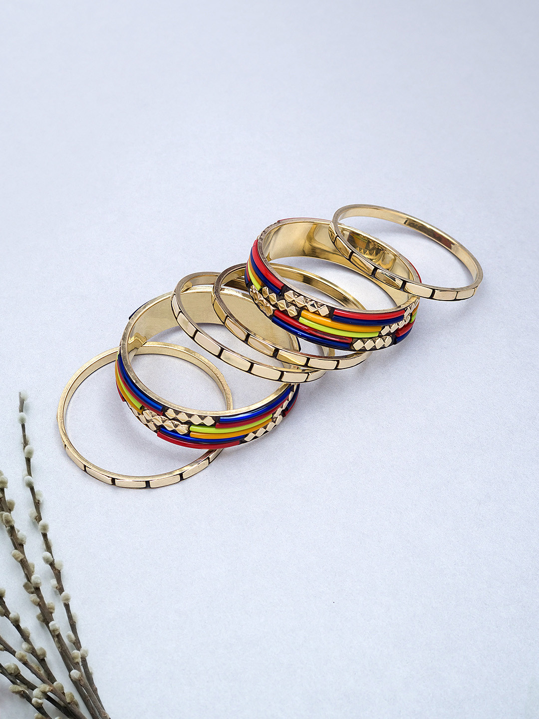 

Golden Peacock Set of 6 Gold-Toned & Navy Blue Antique Bangles