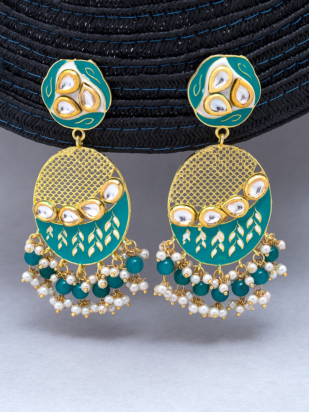 

Golden Peacock Women Gold-Toned & Green Drop Earrings