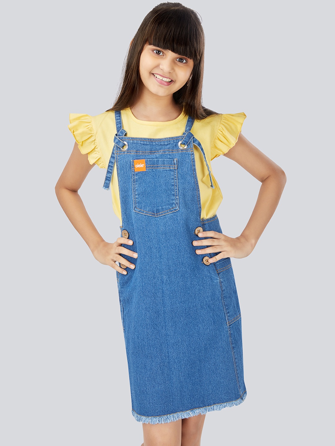 

Olele Girls Blue Solid Pinafore Dress