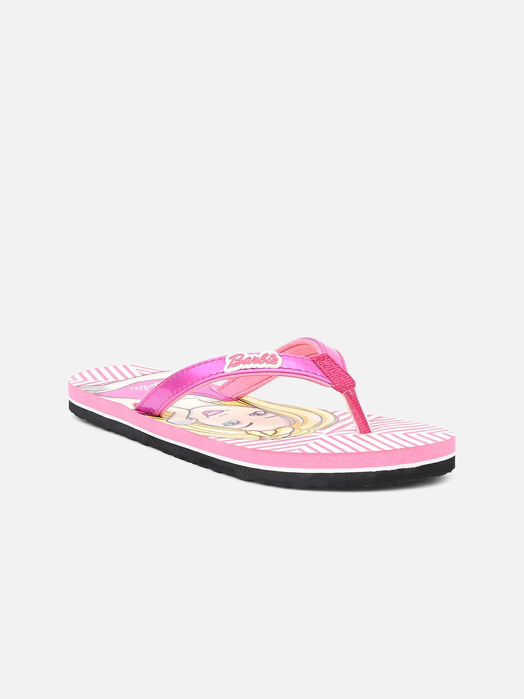 

Kids Ville Girls Pink & White Barbie Printed Thong Flip-Flops