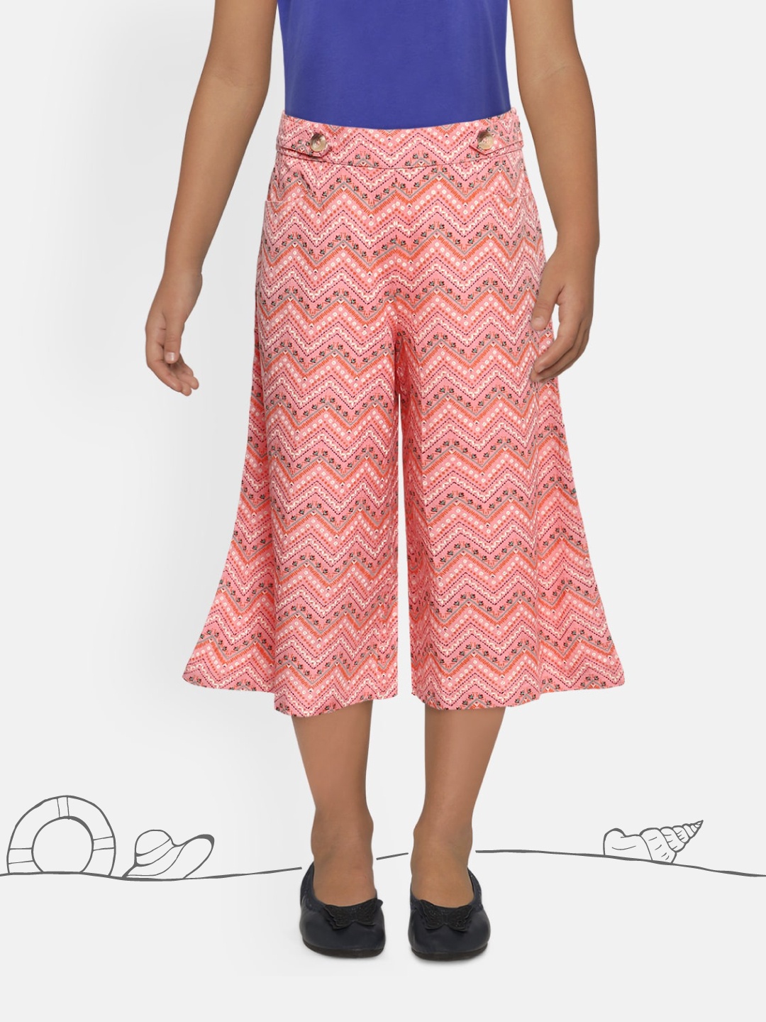 

Global Desi Girls Peach-Coloured Regular Fit Printed Culottes