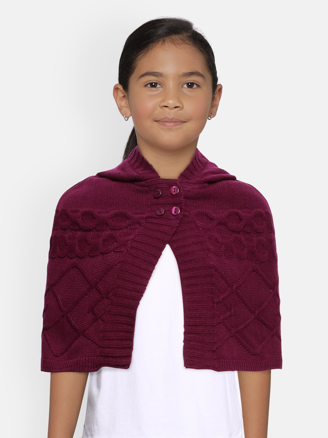 

Global Desi Girls Purple Self Design Poncho Sweater