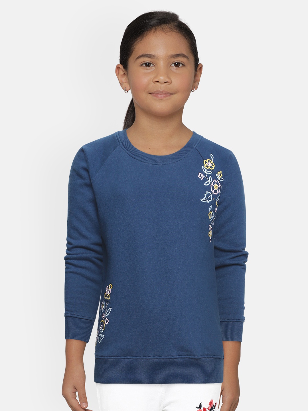 

Global Desi Girls Blue Floral Embroidered Top