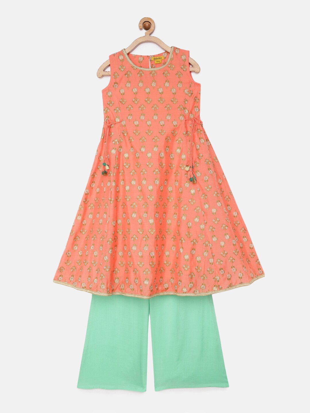 

Global Desi Girls Peach-Coloured & Sea Green Printed Kurta Set