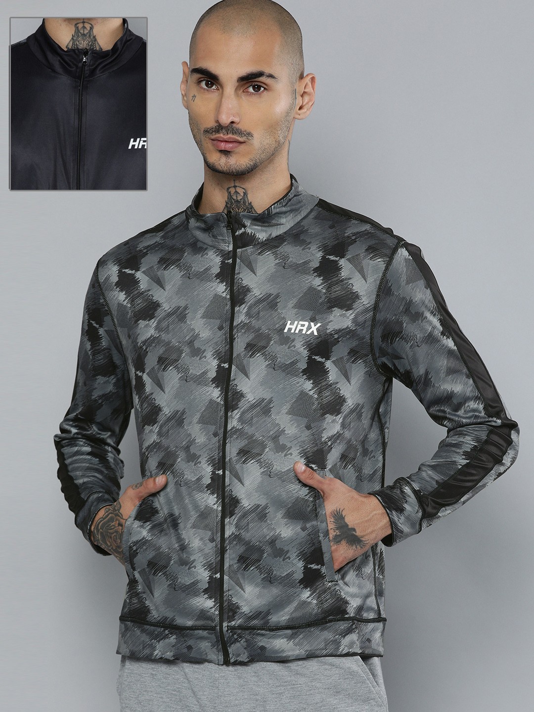 

HRX By Hrithik Roshan Men Black AOP Reversible Rapid-Dry Antimicrobial Training Jackets