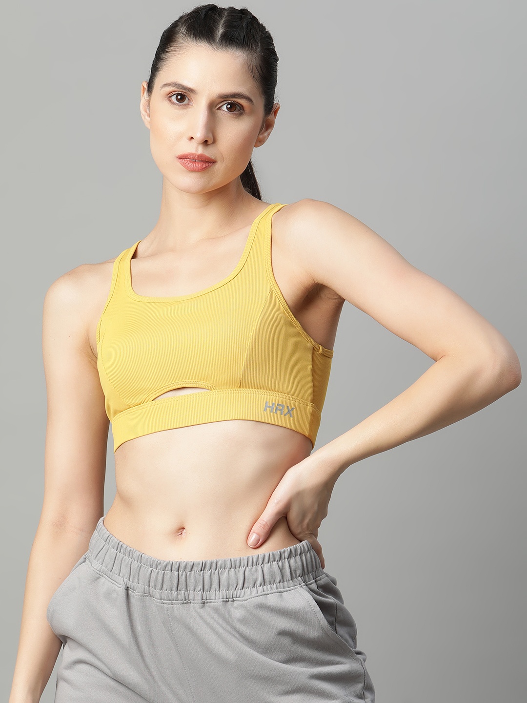 

HRX By Hrithik Roshan Yellow Low Support Rapid-Dry Antimicrobial Yoga Bra HR_SS21_W_BA_KY, Mustard