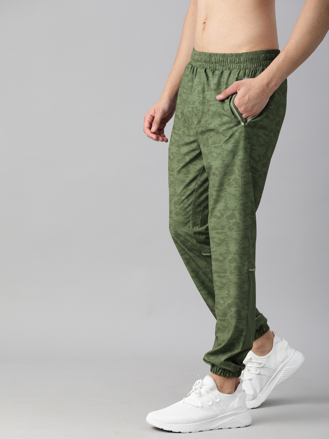 

HRX By Hrithik Roshan Men Black Forest Camouflage Slim Fit Rapid-Dry Running Track Pants, Green