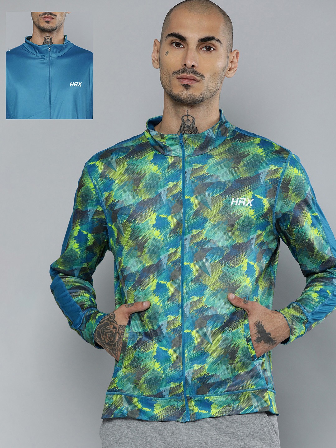 

HRX By Hrithik Roshan Men Blue AOP Reversible Rapid-Dry Antimicrobial Training Jackets