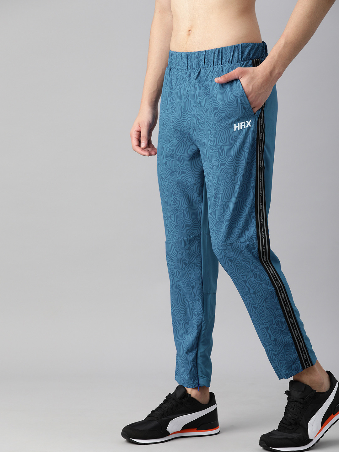 

HRX By Hrithik Roshan Men Blue Beast Camouflage Slim Fit Rapid-Dry Training Track Pants