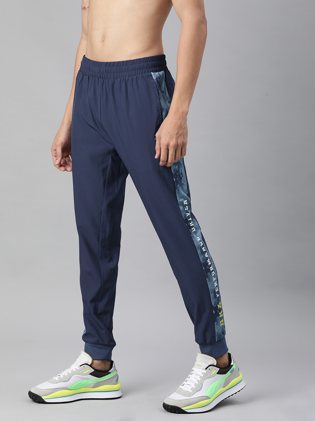 

HRX By Hrithik Roshan Men Blue Slim Fit Rapid-Dry Antimicrobial Training Track Pants, Navy blue