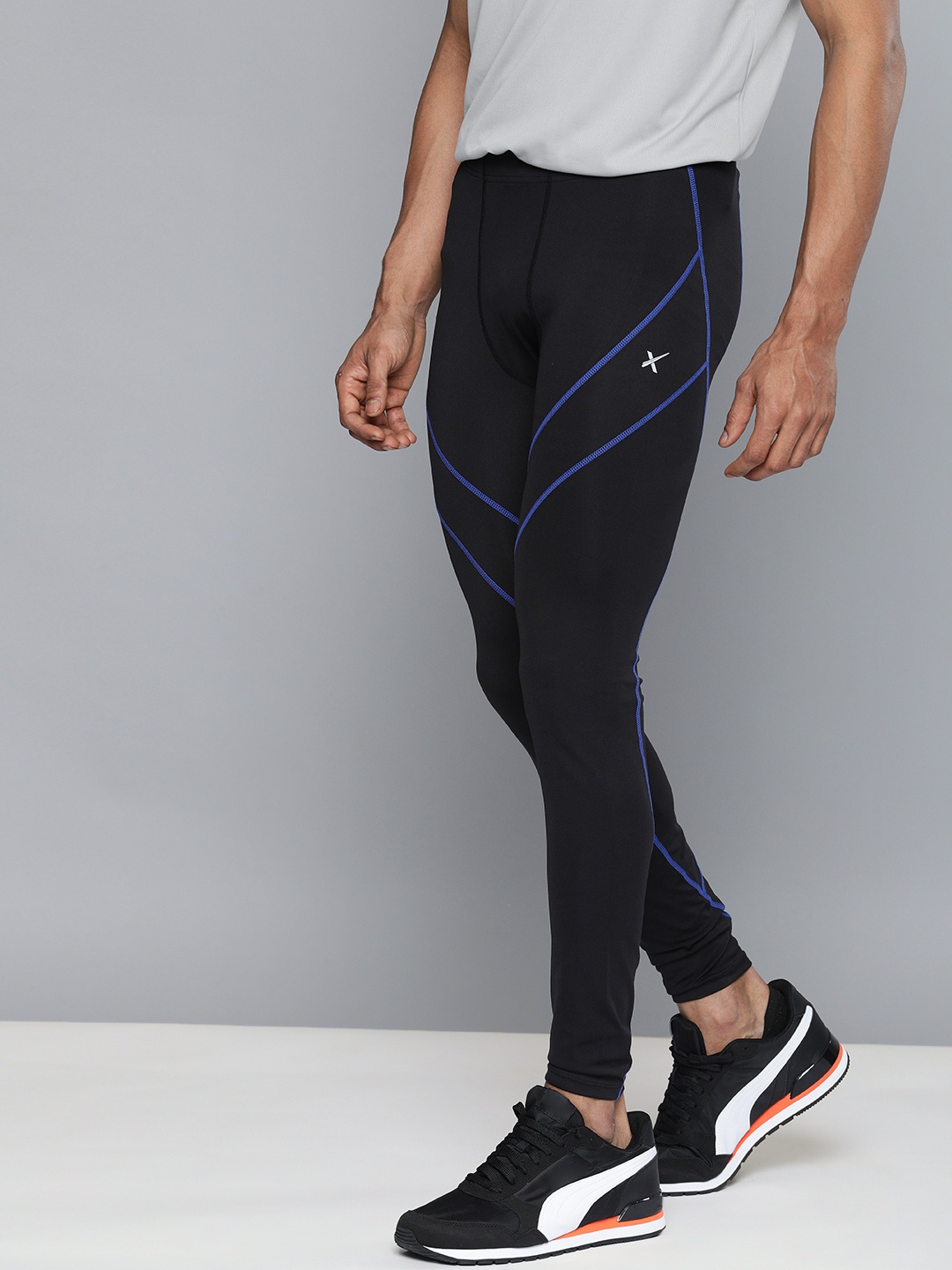 

HRX by Hrithik Roshan Men Black & Blue Striped Training Tights