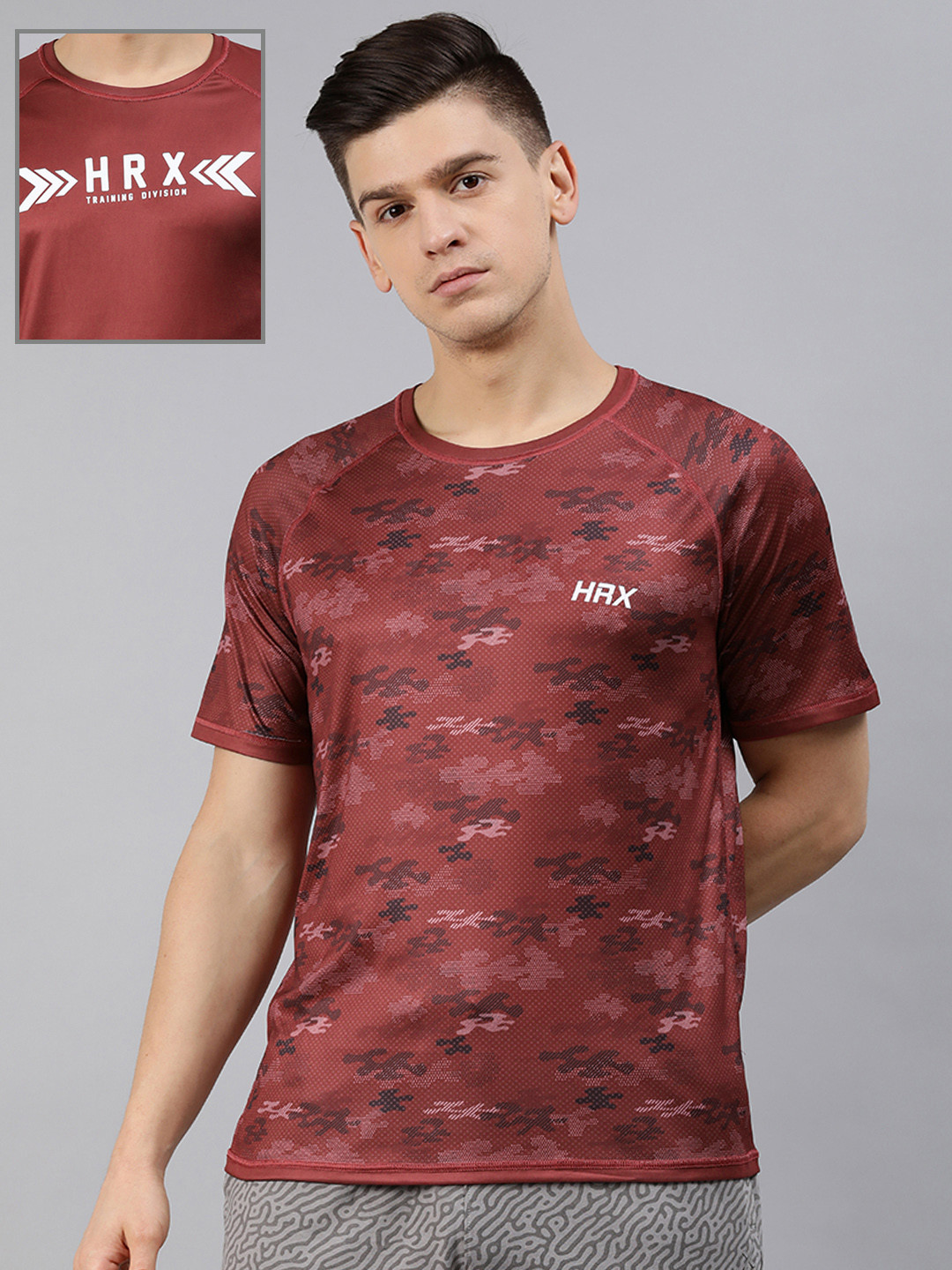 

HRX By Hrithik Roshan Men Maroon Camouflage Reversible Rapid-Dry Training T-shirt