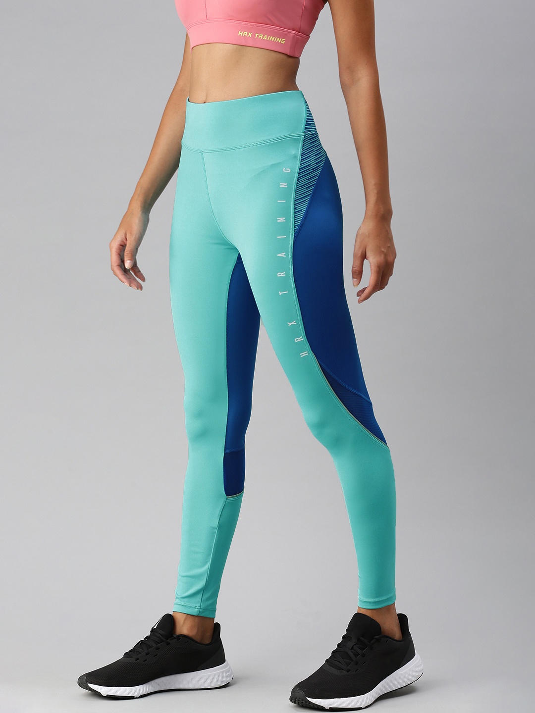 

HRX by Hrithik Roshan Women Blue & Green Colourblocked Tights