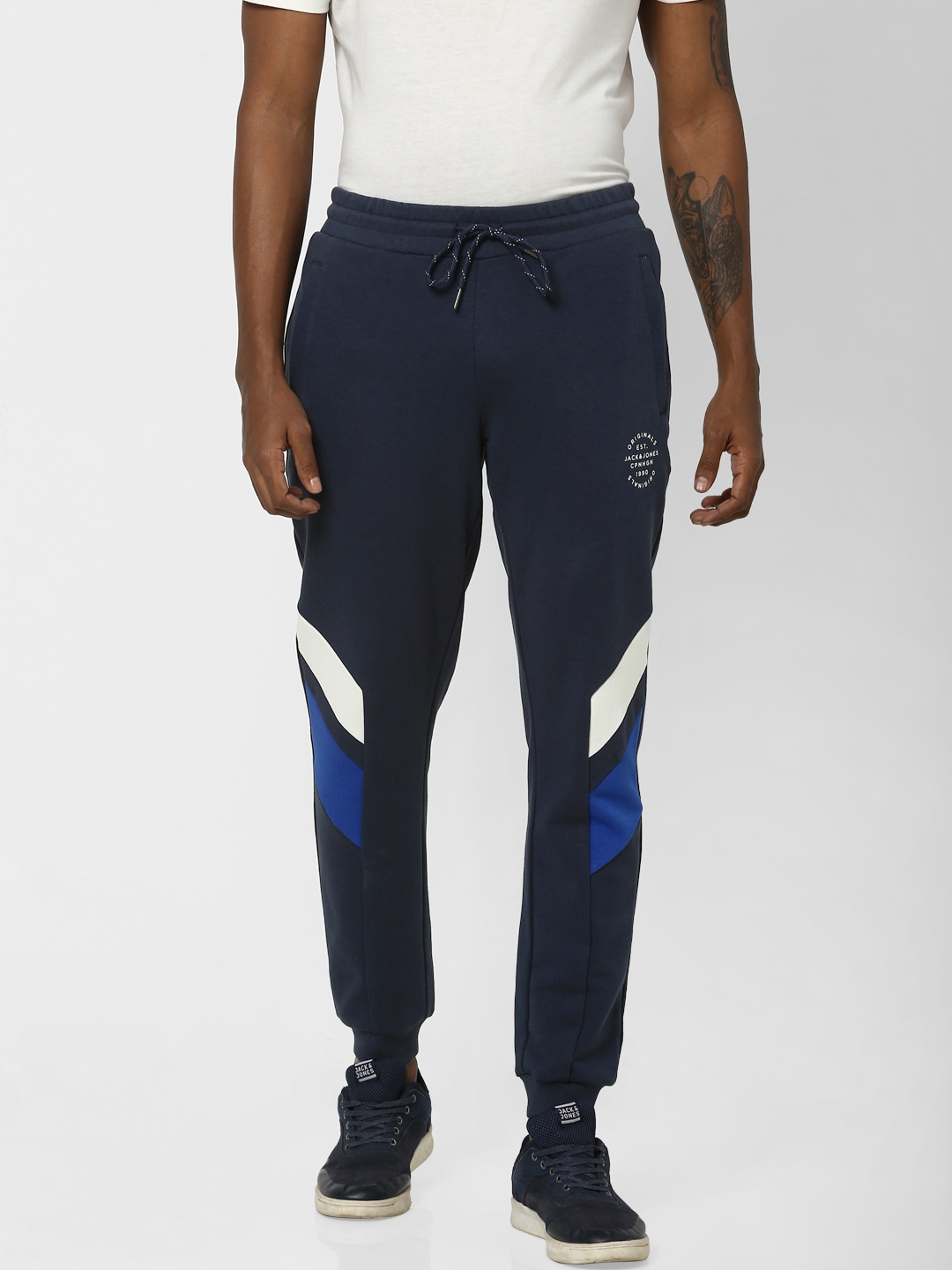 

Jack & Jones Men's Navy Blue and White Striped Track Pants