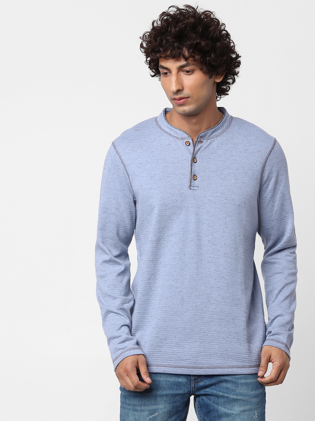 

Jack & Jones Men Blue Self Striped Round Neck T-shirt