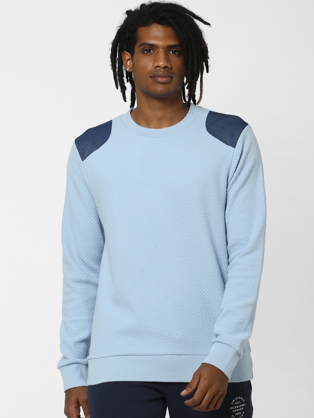 

Jack & Jones Men Blue Self Design Pullover Sweatshirt