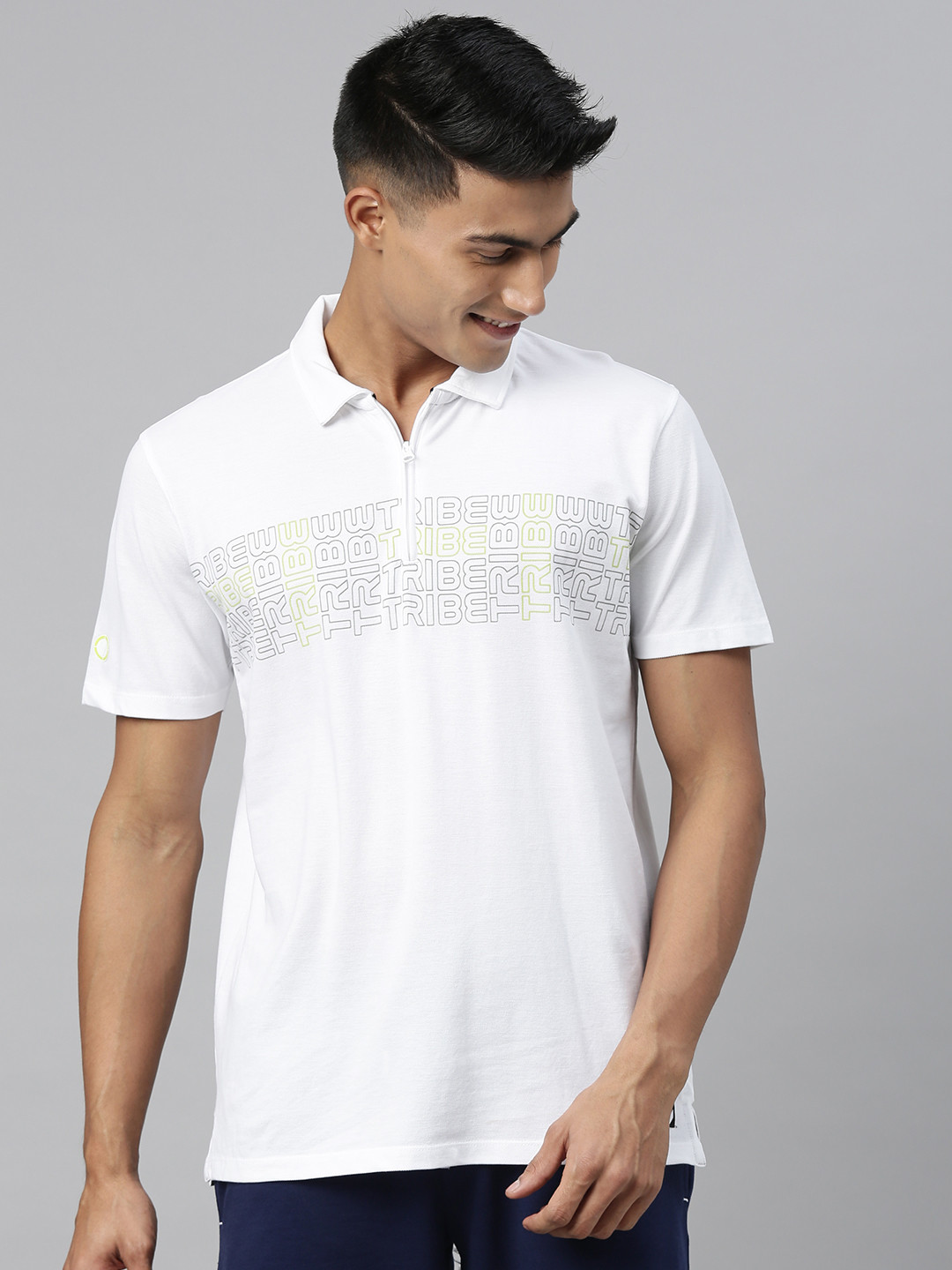 

Allen Solly Tribe Men White Brand Logo Printed Polo Collar Pure Cotton T-shirt