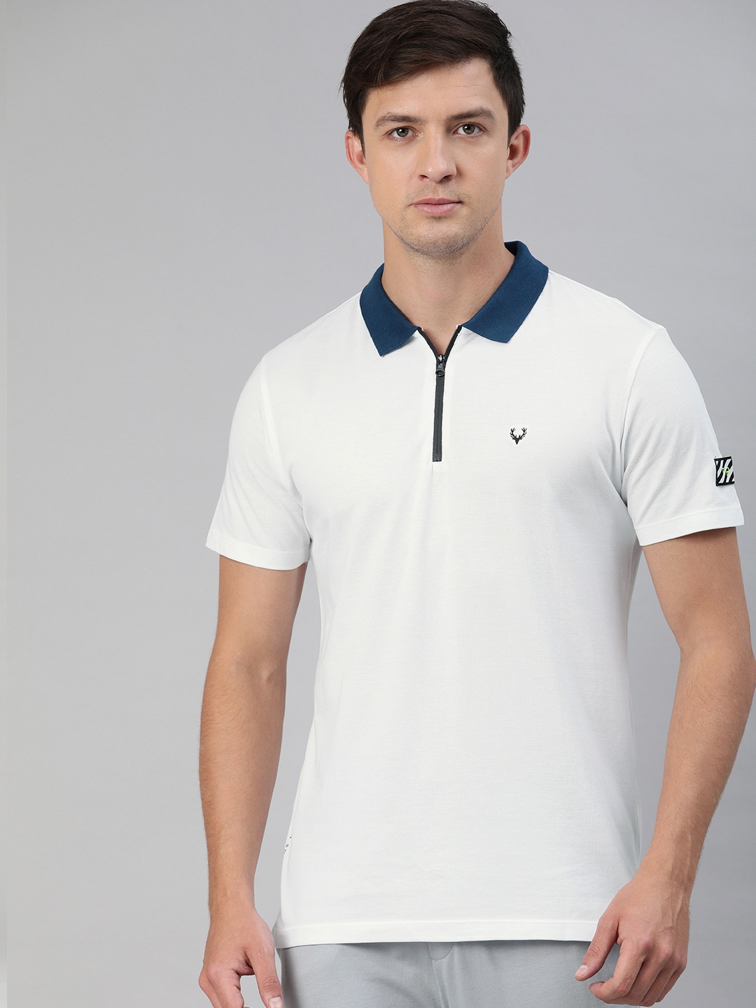

Allen Solly Tribe Men White Solid Contrast Polo Collar Pure Cotton T-shirt