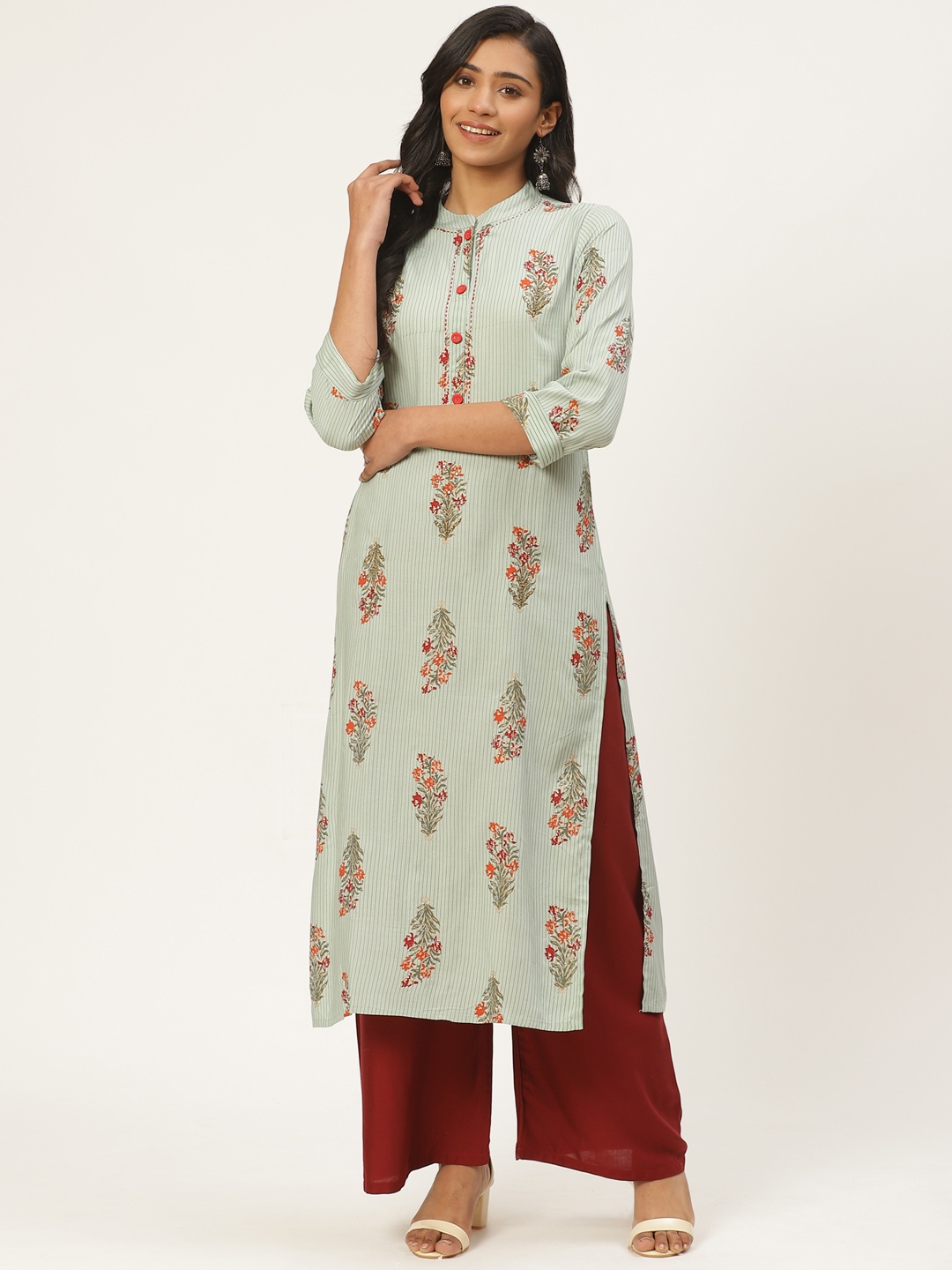 

Kurti's by Menka Women Blue & Orange Printed Straight Kurta