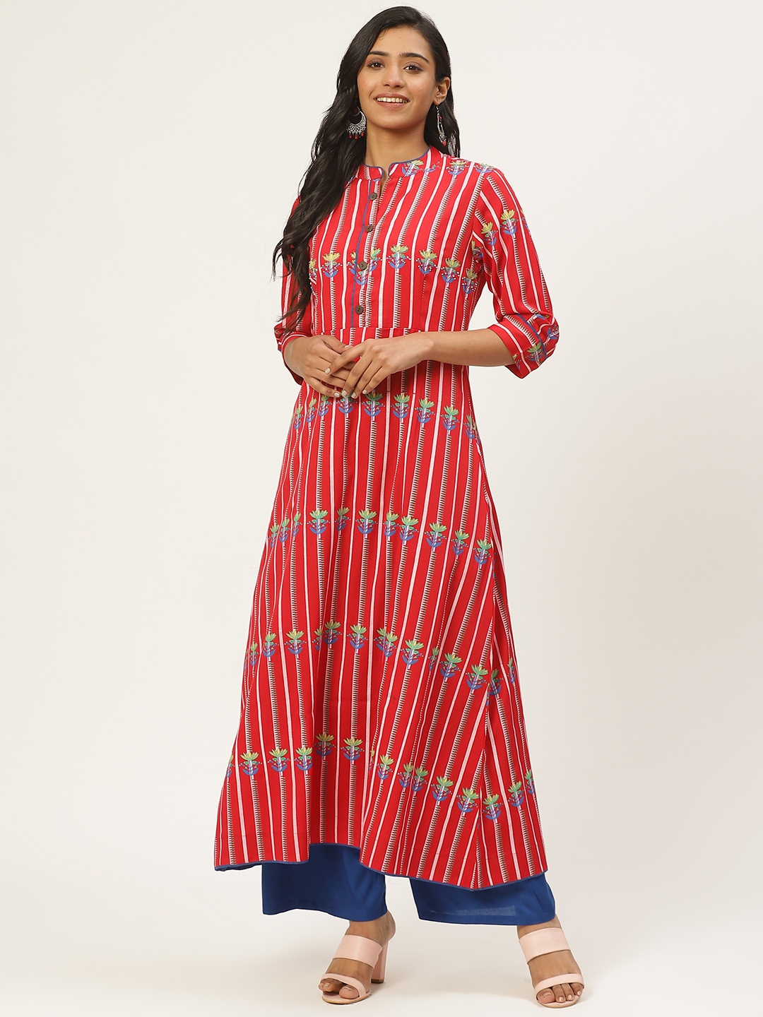 

Kurti's by Menka Women Red & Blue Printed A-Line Kurta