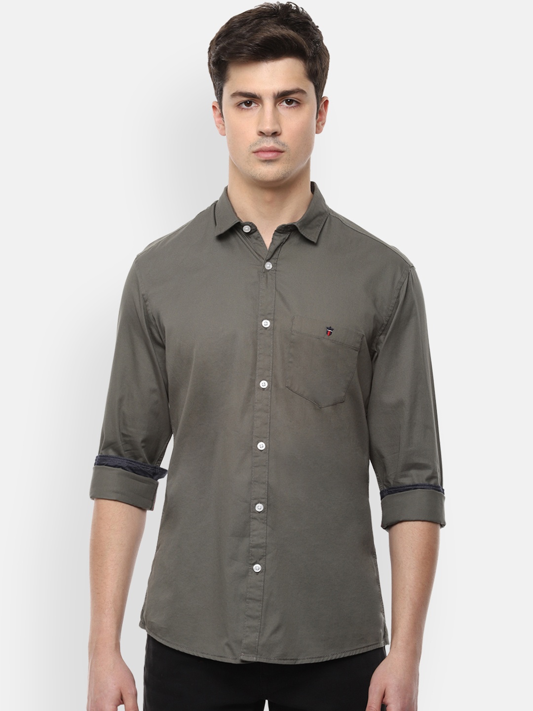 

Louis Philippe Jeans Men Olive Green Slim Fit Solid Pure Cotton Casual Shirt