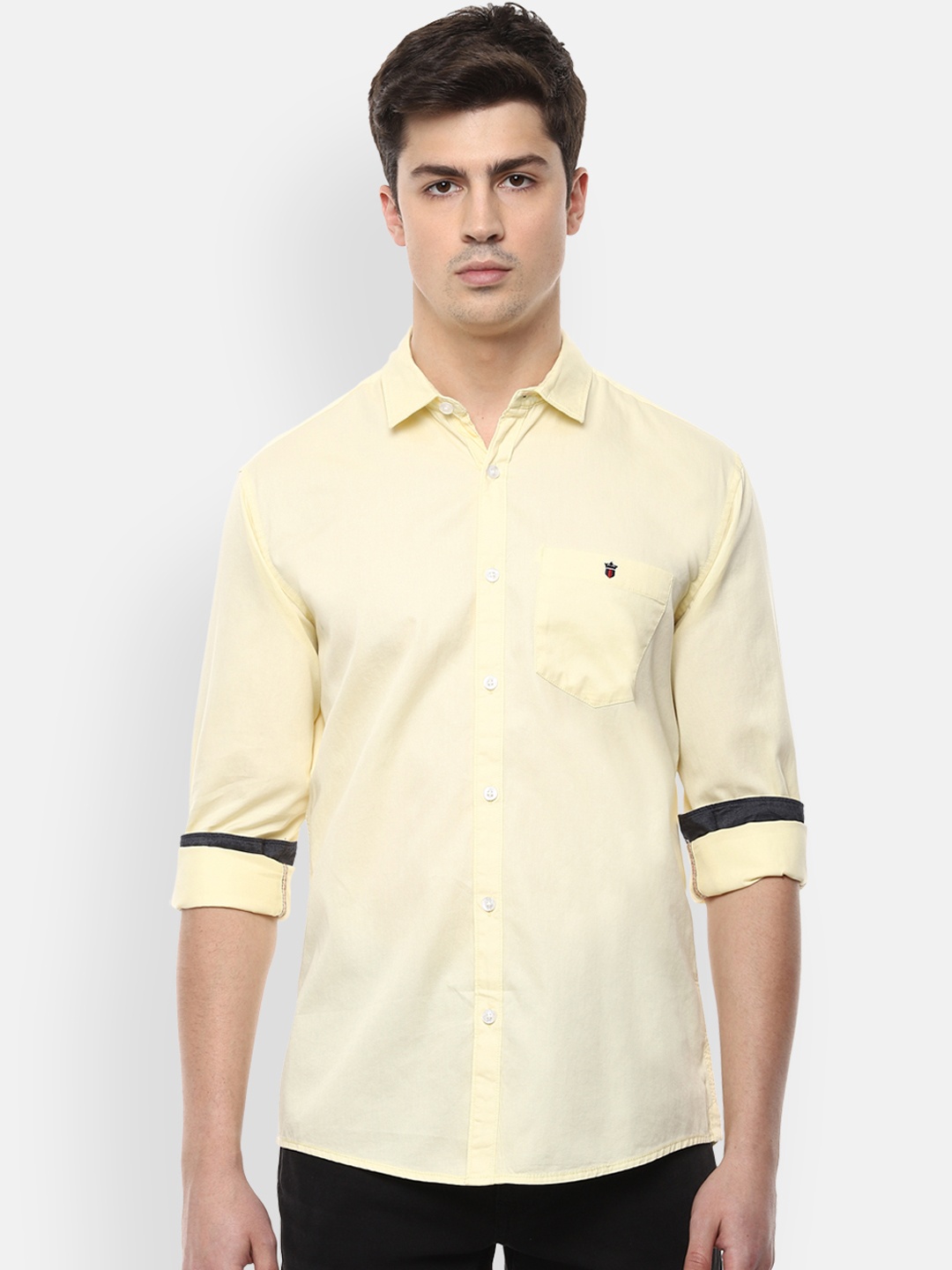 

Louis Philippe Jeans Men Yellow Slim Fit Solid Pure Cotton Casual Shirt, Cream