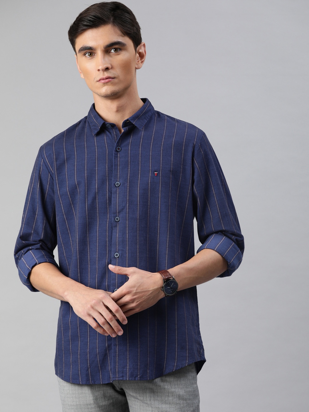 

Louis Philippe Sport Men Blue Slim Fit Striped Casual Shirt