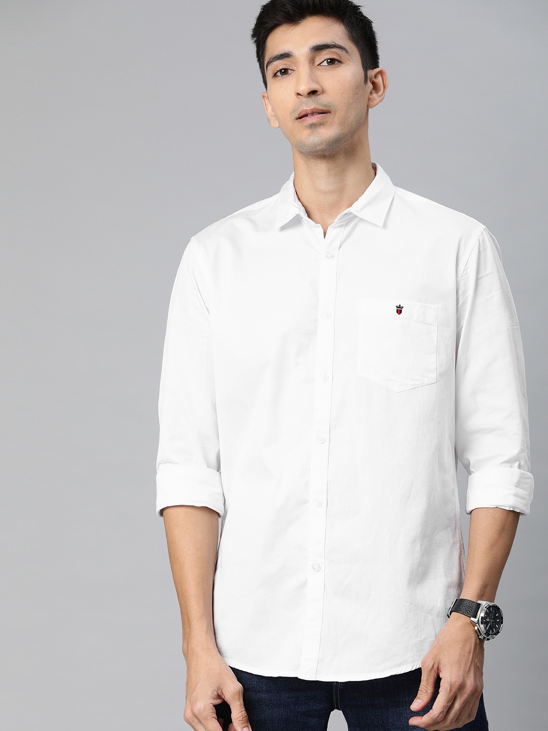 

Louis Philippe Jeans Men White Slim Fit Solid Pure Cotton Casual Shirt