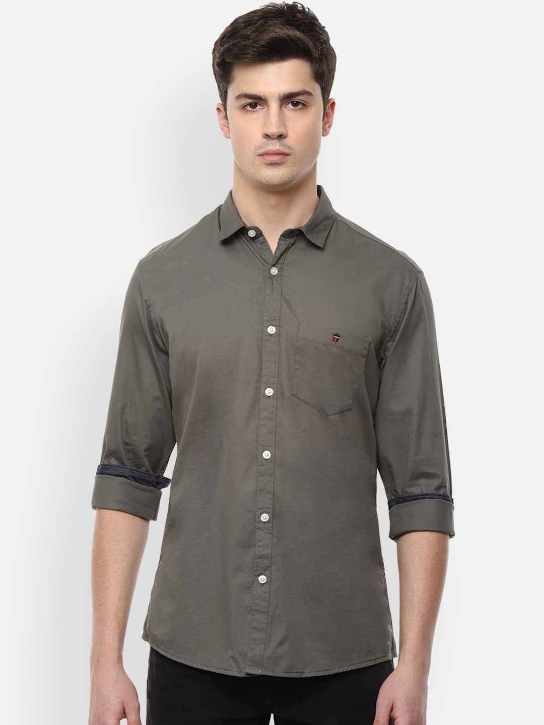 

Louis Philippe Jeans Men Olive Green Slim Fit Solid Pure Cotton Casual Shirt