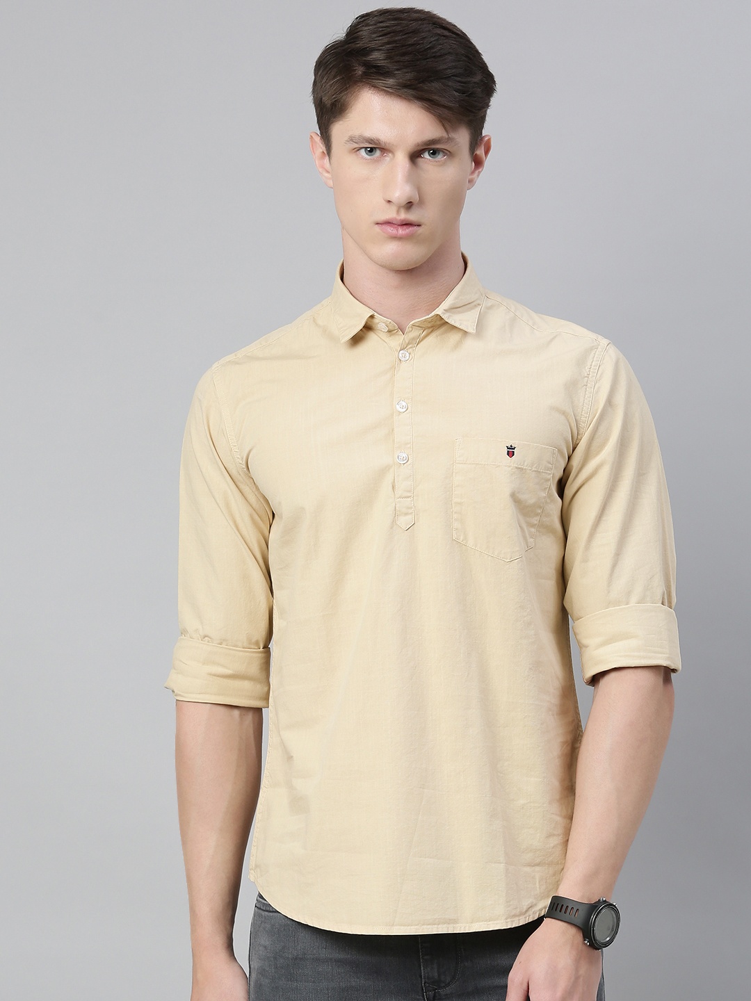 

Louis Philippe Jeans Men Cream-Coloured Slim Fit Solid Casual Shirt