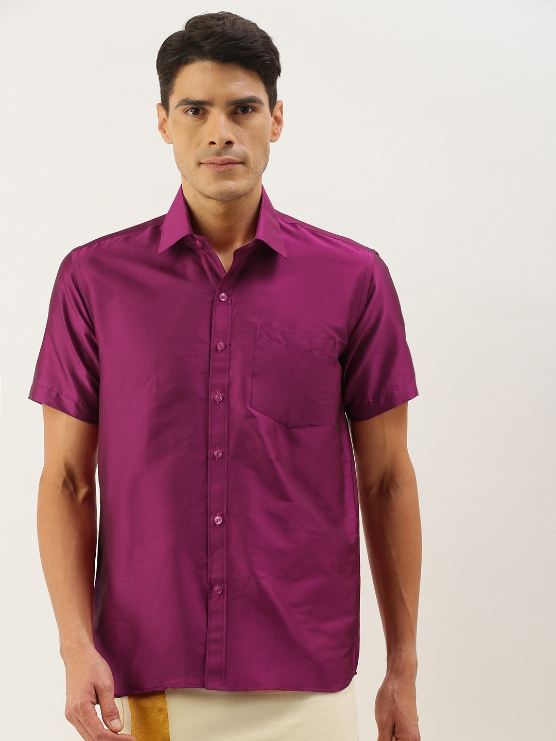 

THANGAMAGAN Men Pink Solid Ethnic Shirt