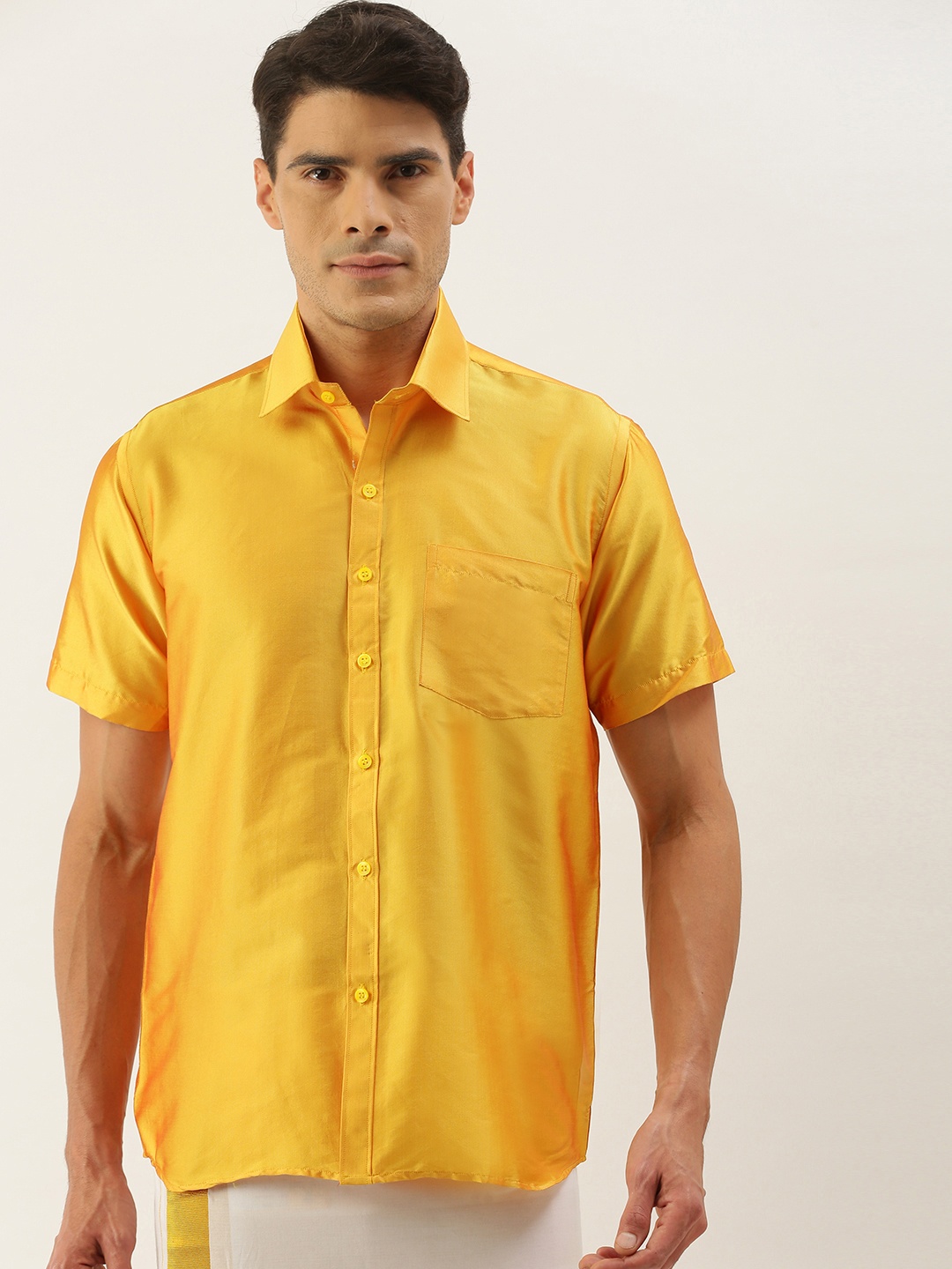 

THANGAMAGAN Men Yellow Solid Casual Shirt