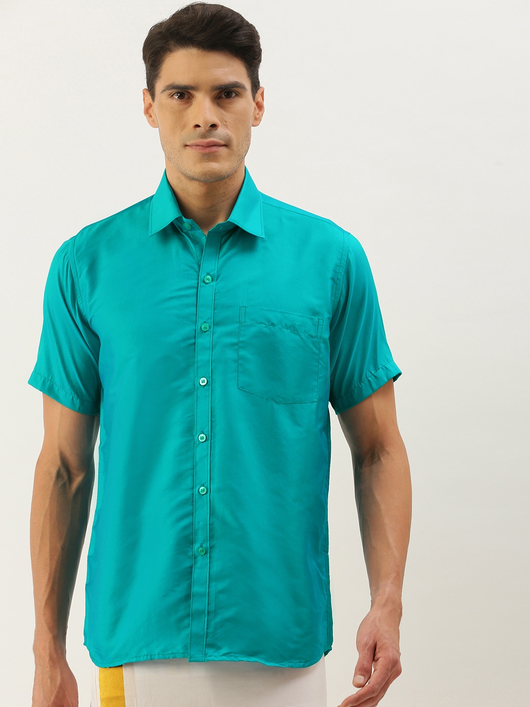 

THANGAMAGAN Men Blue Solid Ethnic Shirt