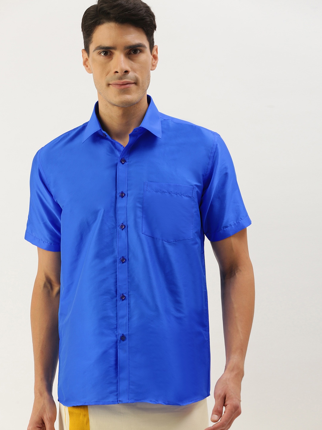 

THANGAMAGAN Men Blue Solid Ethnic Shirt
