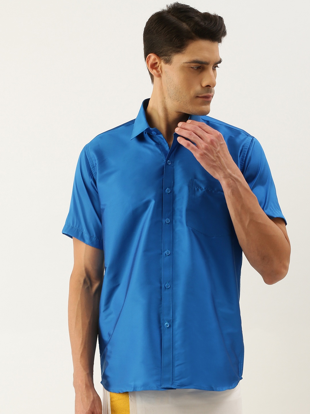 

THANGAMAGAN Men Blue Solid Ethnic Shirt