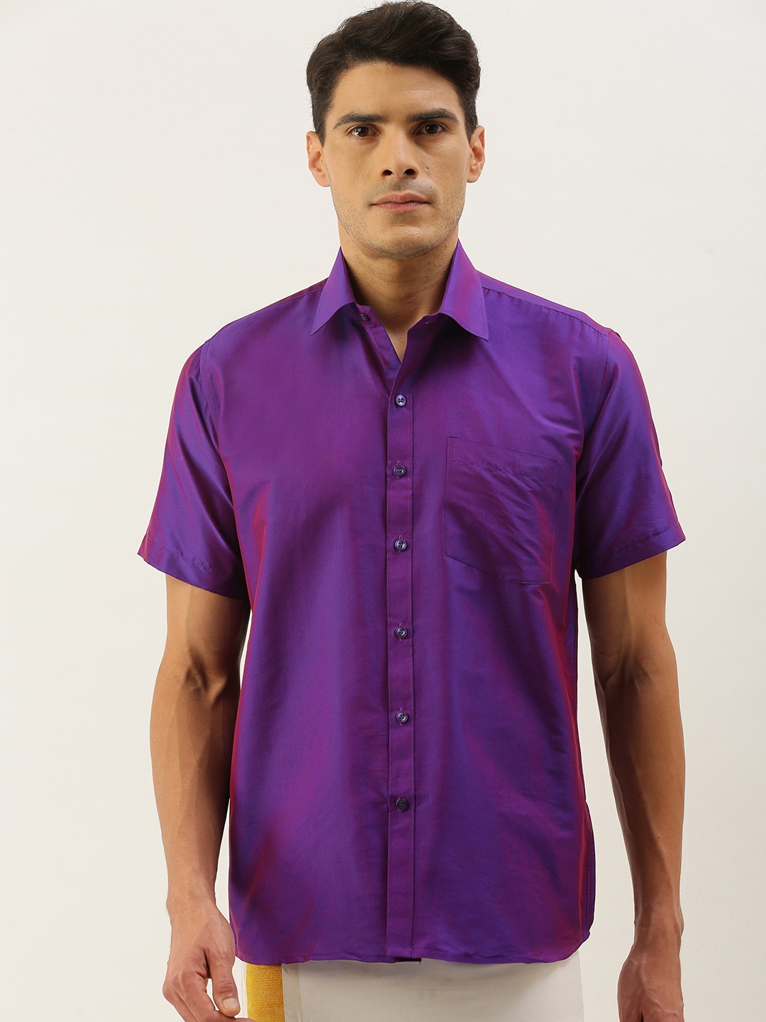

THANGAMAGAN Men Purple Solid Ethnic Shirt
