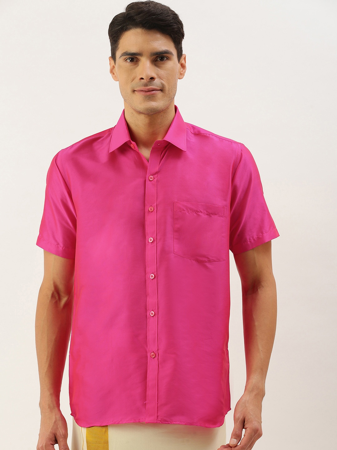 

THANGAMAGAN Men Pink Solid Ethnic Shirt